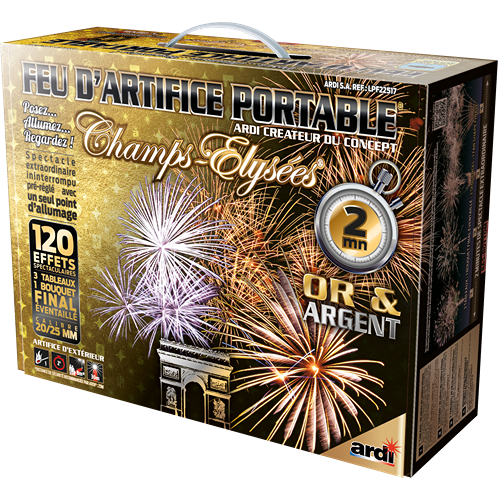 FEU D'ARTIFICE PORTABLE® CHAMPS-ÉLYSÉES® OR ET ARGENT 2MN