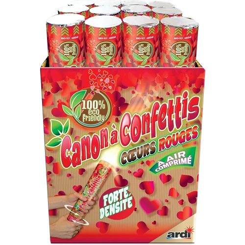 CANON LANCE-CONFETTIS CŒURS ROUGES 30CM ECO FRIENDLY