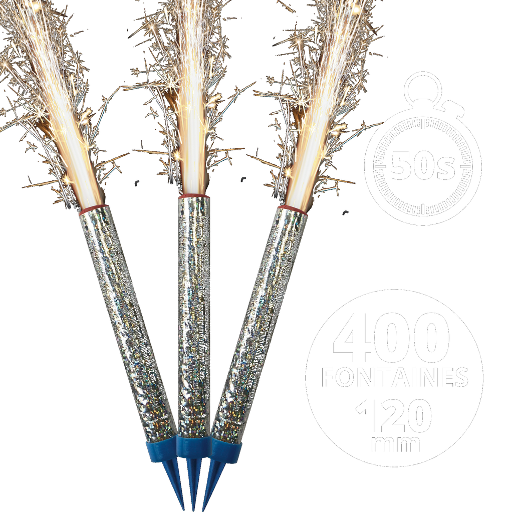 FONTAINES DE FÊTE 120MM PAPIER OR/PIC NOIR - BOÎTE VRAC DE 100