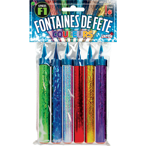 6 FONTAINES DE FÊTE COULEURS 95mm EN SACHET