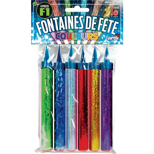 FONTAINES DE FÊTE 95MM DE COULEURS ASSORTIES