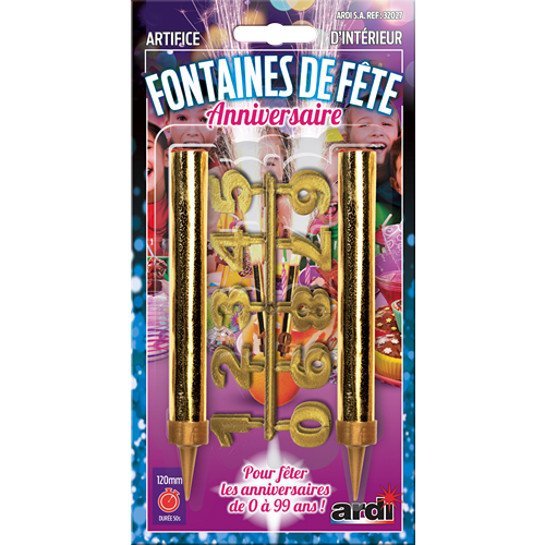 FONTAINES DE FÊTE 120MM ANNIVERSAIRE ET CLIPS CHIFFRES