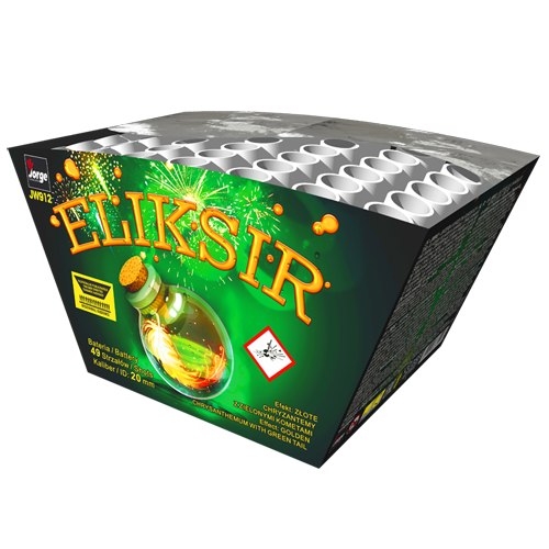 Compact 49 Départs – 20mm - 7 salves de 7 comètes vertes et bombettes saule or. (pièce)