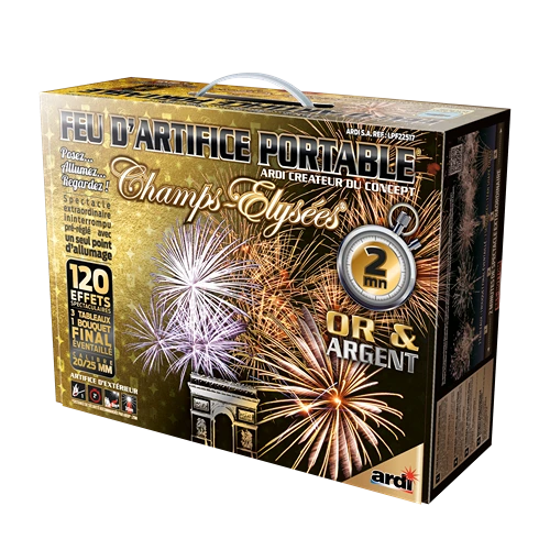 [22517LPF] FEU D'ARTIFICE PORTABLE® CHAMPS-ÉLYSÉES® OR ET ARGENT 2MN