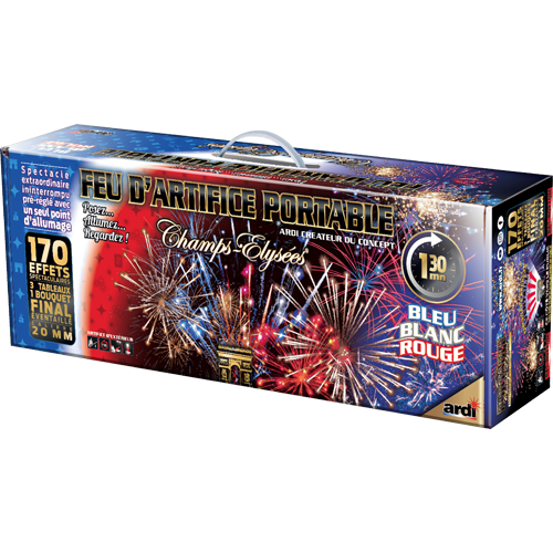 [22522LPF] FEU D'ARTIFICE PORTABLE® CHAMPS-ÉLYSÉES® BLEU BLANC ROUGE 1mn30