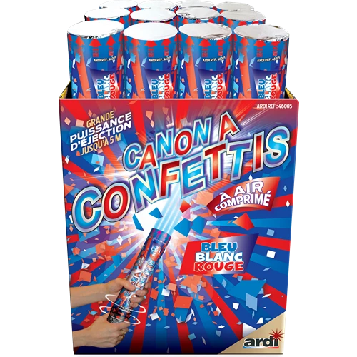 [46005] CANON LANCE-CONFETTIS BLEU, BLANC, ROUGE 30CM