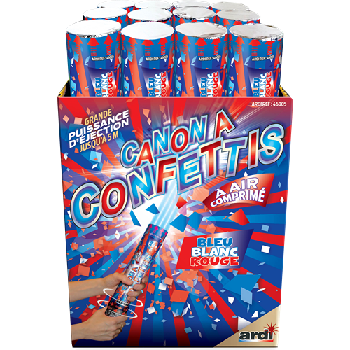 [46005] CANON LANCE-CONFETTIS BLEU, BLANC, ROUGE 30CM