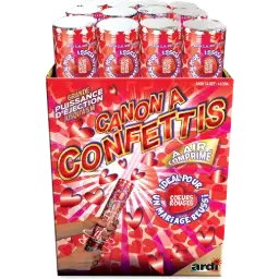 CANON LANCE-CONFETTIS CŒURS ROUGES MÉTALLISÉS 30CM
