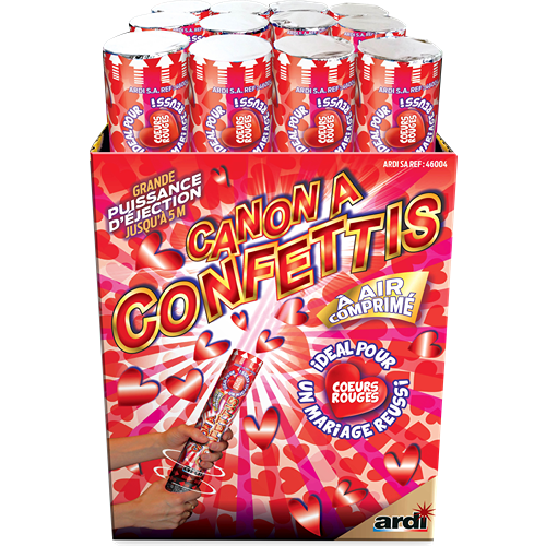 [46004] CANON LANCE-CONFETTIS CŒURS ROUGES MÉTALLISÉS 30CM