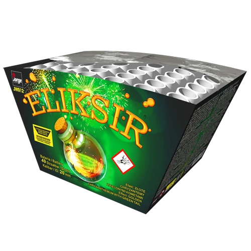 [JW912P] Compact 49 Départs – 20mm - 7 salves de 7 comètes vertes et bombettes saule or. (pièce)